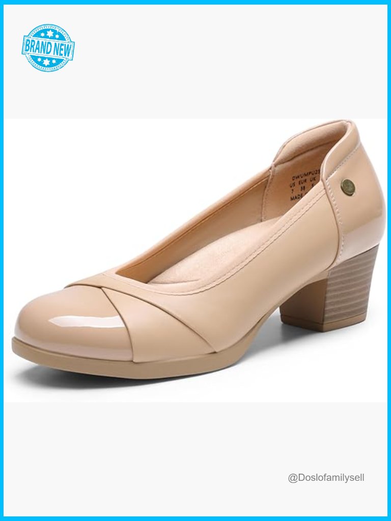 Low Chunky Block Heel Pumps Comfortable Work Shoes Round Toe Slip On Dress Heels